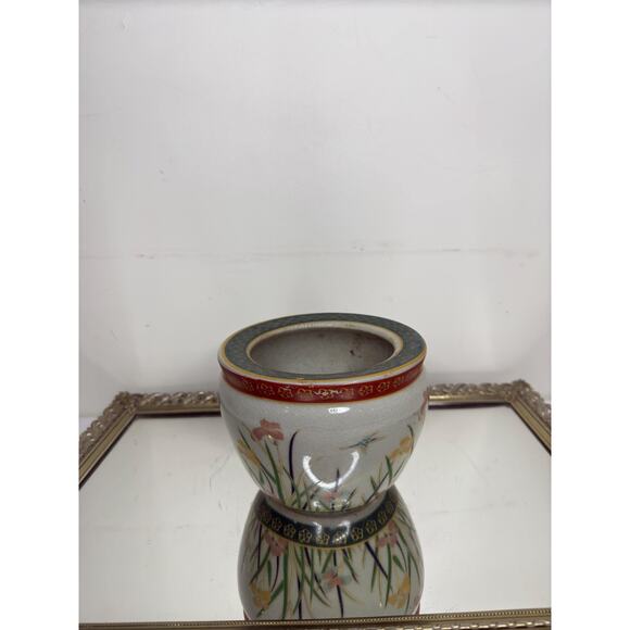 New England Pottery Ming Dynasty Fish Bowl Planter Vase, Floral Hand Painted - Picture 9 of 9